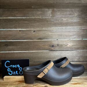Womens Crocs Sarah Dual Comfort Brown Casual Heeled Slip On Clogs Mules Size 8 M
